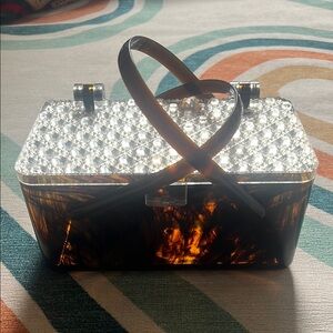 Vintage 1950s brown lucite clear acrylic purse, plastic box bag